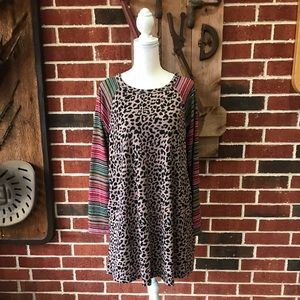 Cheetah Print Dress with Multicolored Sleeves